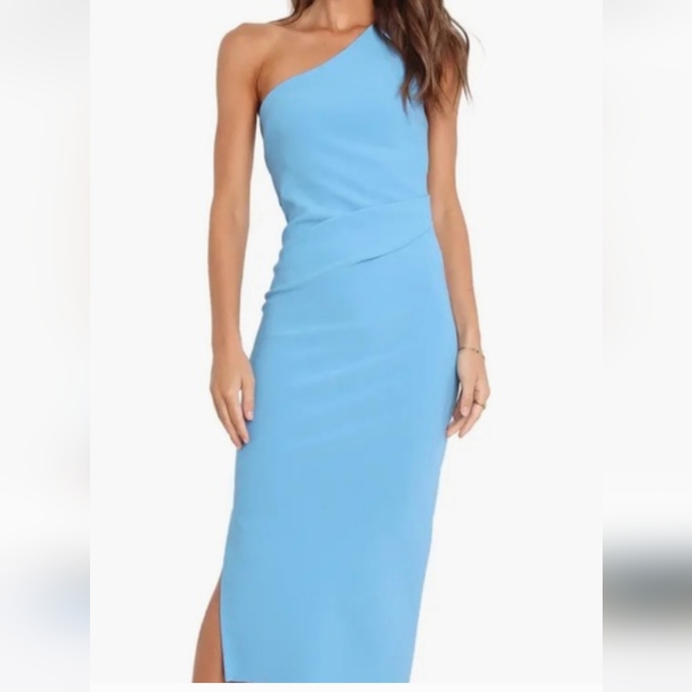 Petal & Pup One-Shoulder Blue Midi Dress